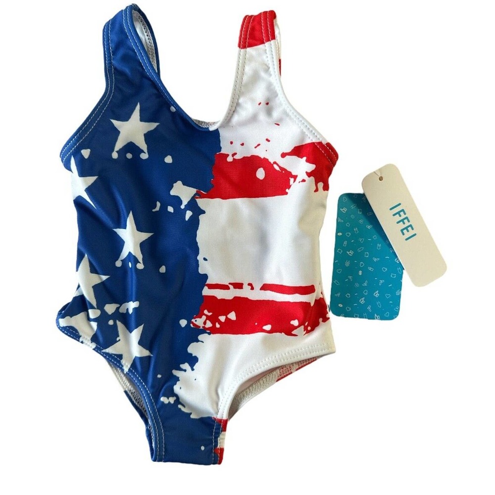 Baby Girl American Flag 1-Piece Red White Blue Swimsuit Bathing Suit 3-6M